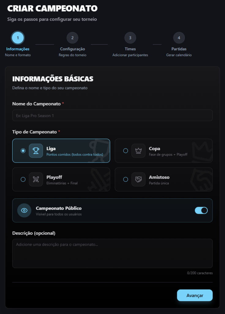 Criação de Campeonato